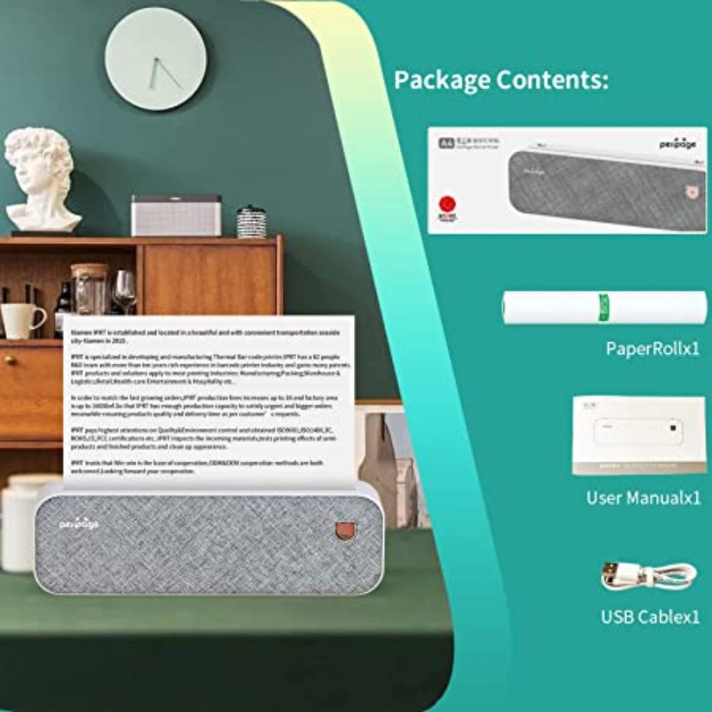 Travel Size Wireless Bluetooth Printer - No Ink - Compatible with Android & iOS